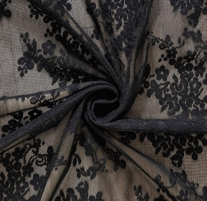 Black Sheer Curtains - 84 Inch Long Old Fashion Goth Curtains for Living Room Victorian Black Lace Window Curtains with Rod Pocket