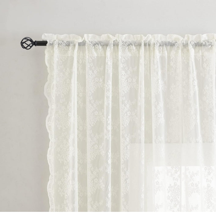 Vintage Lace Curtains 84 Inches Long-Romantic Flowers and Branch Sheer Lacy Curtains for Living Room French Door 1 Pair Rod Pocket, 52 x 84 Inch Ivory