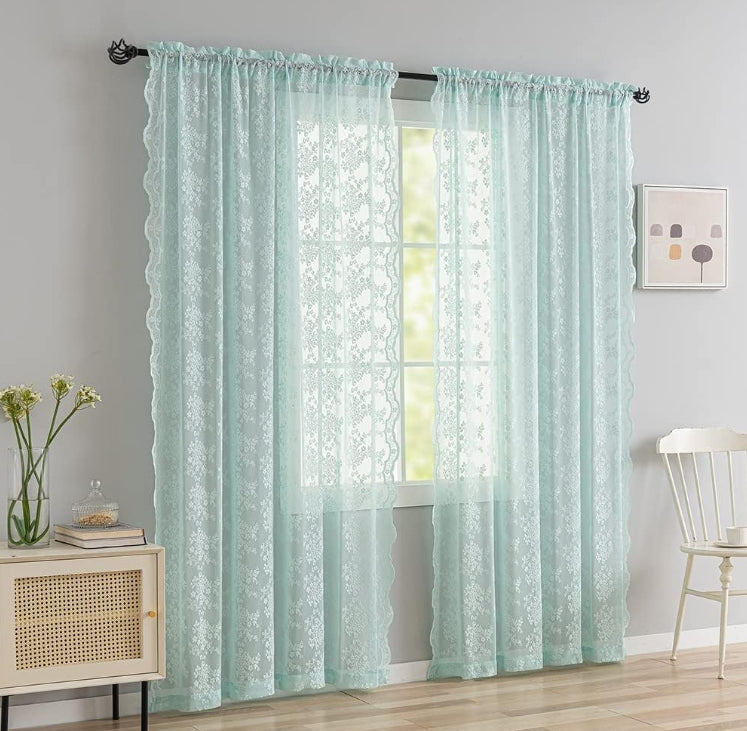 Seafoam Sheer Window Curtain Panel Pair for Living Room Bedroom Boho Semi Sheer Draperiess Nursery Gauze Curtains Boy Beach Room Decor 52" W x 96" L Mint Green