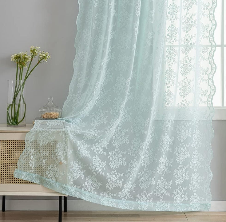 Seafoam Sheer Window Curtain Panel Pair for Living Room Bedroom Boho Semi Sheer Draperiess Nursery Gauze Curtains Boy Beach Room Decor 52" W x 96" L Mint Green