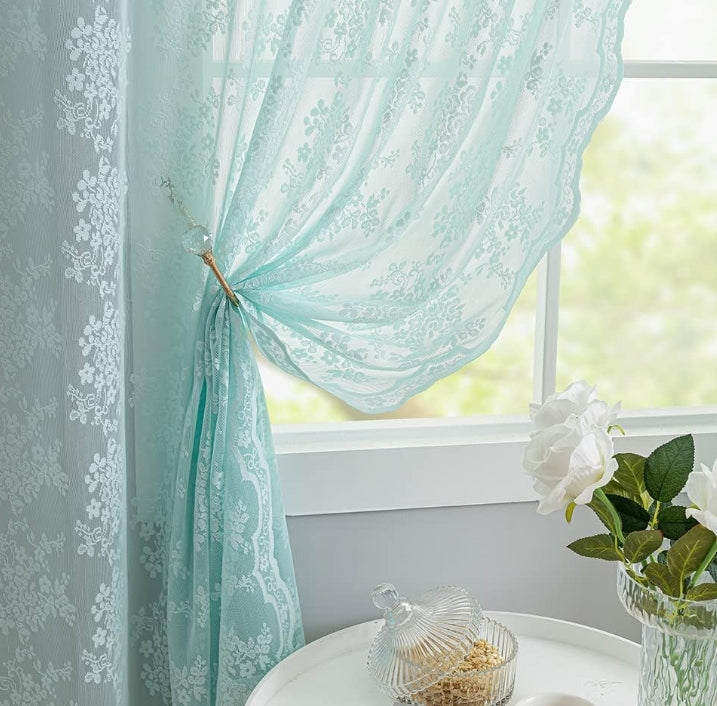 Seafoam Sheer Window Curtain Panel Pair for Living Room Bedroom Boho Semi Sheer Draperiess Nursery Gauze Curtains Boy Beach Room Decor 52" W x 96" L Mint Green