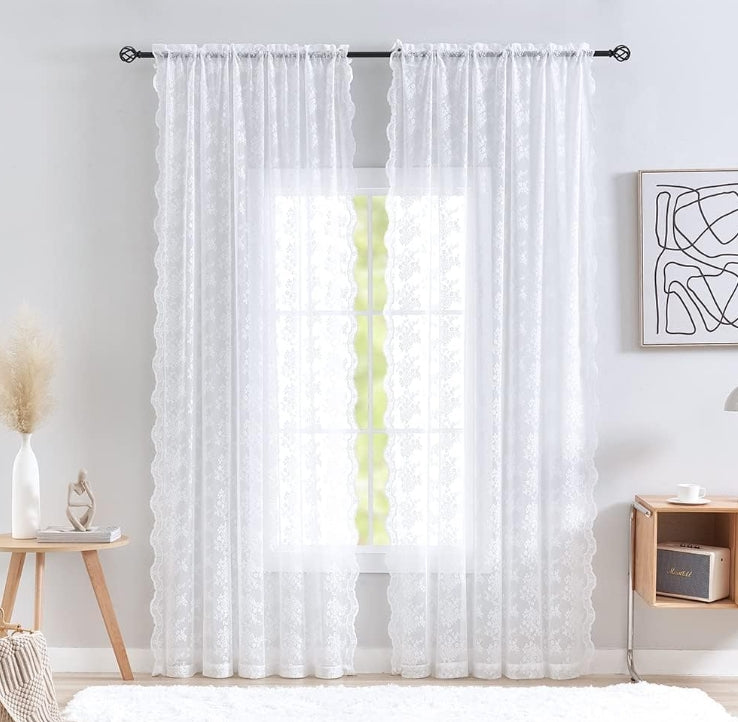 White Sheer Curtains 108 inches Long Set of 2 Embroidered Farmhouse Extra Floor to Ceiling Lace Voile for Patio Sliding Door Living Room Privacy 9ft 104 Wide Panels