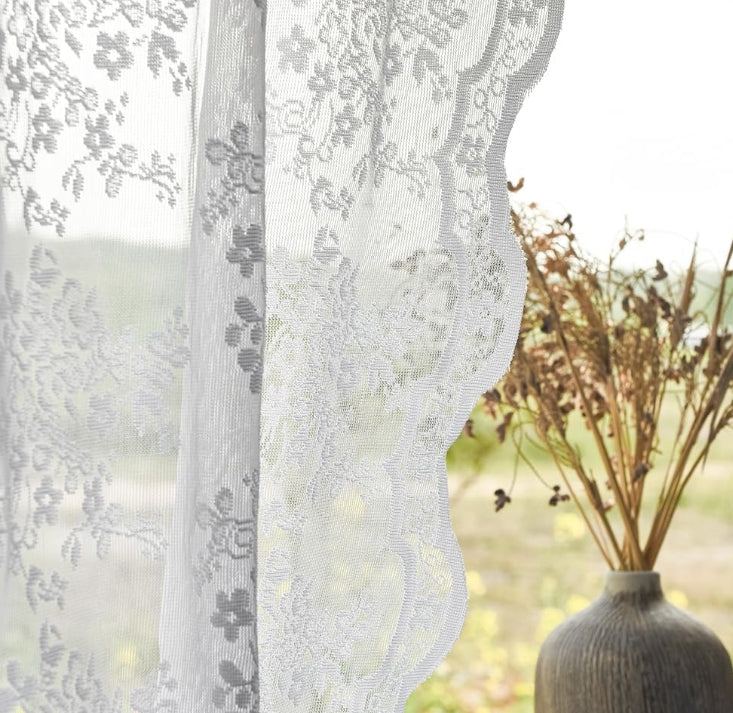 White Sheer Curtains 108 inches Long Set of 2 Embroidered Farmhouse Extra Floor to Ceiling Lace Voile for Patio Sliding Door Living Room Privacy 9ft 104 Wide Panels