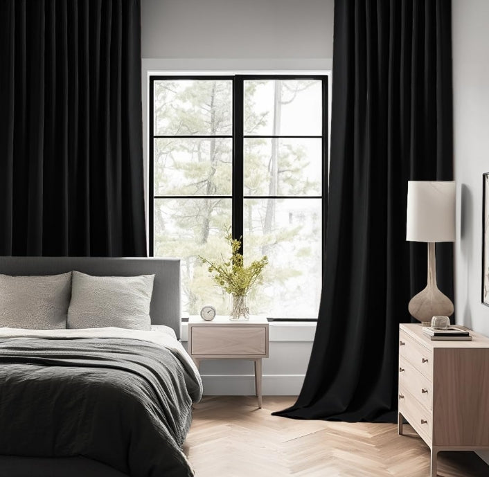 2 Panels Back Tab Blackout Curtains 96 Inch Long for Living Room Bedroom, Halloween Black Rod Pocket/Pinch Pleated Thermal Insulated Room Darkening Light Blocking Floor to Ceiling Curtain/Drape