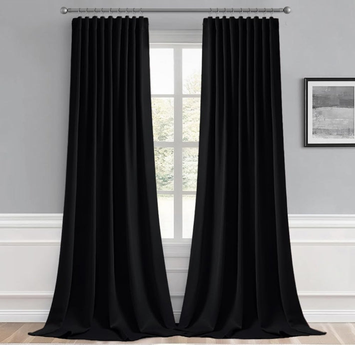 2 Panels Back Tab Blackout Curtains 96 Inch Long for Living Room Bedroom, Halloween Black Rod Pocket/Pinch Pleated Thermal Insulated Room Darkening Light Blocking Floor to Ceiling Curtain/Drape